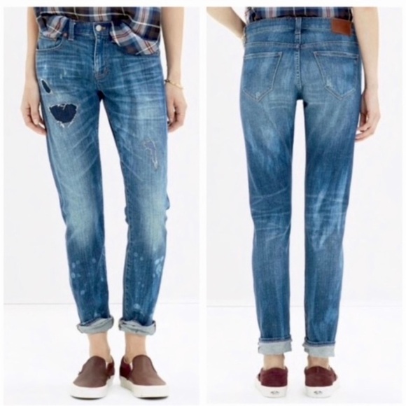 Madewell Boyfriend Rare Patches Distressed Jeans RN# 77388 - Picture 8 of 8